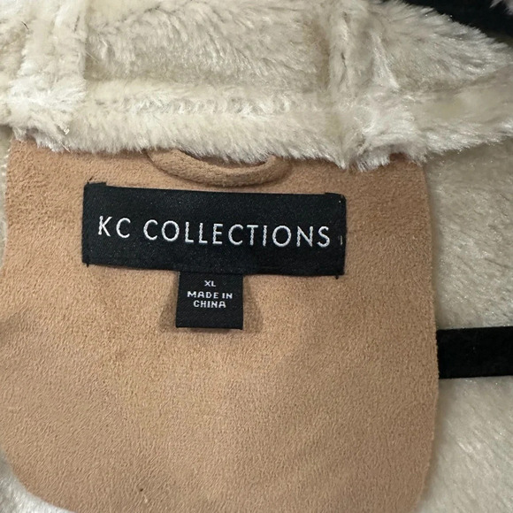 Vintage KC Collections Women’s XL Beige Faux Fur Hooded Jacket Coat - Picture 8 of 9